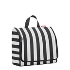 Lieblingstasche Toiletbag XL in black and white vertical stripes with a convenient top carry handle