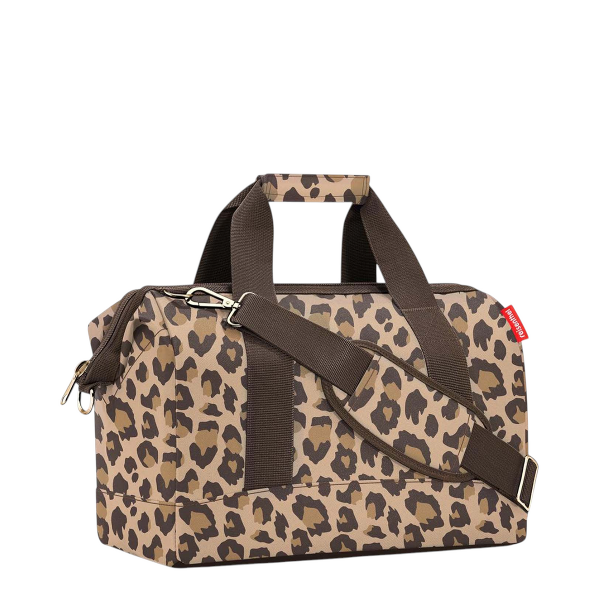Lieblingstasche Allrounder M travel bag in leopard print with brown straps and padded shoulder support