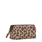Lieblingstasche reisenthel Travelcosmetic toiletry bag in a brown and beige leopard print pattern with zip closure.