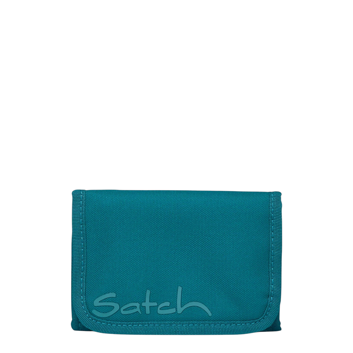 Lieblingstasche Satch teal fabric wallet with a durable textured finish and embossed logo on the front