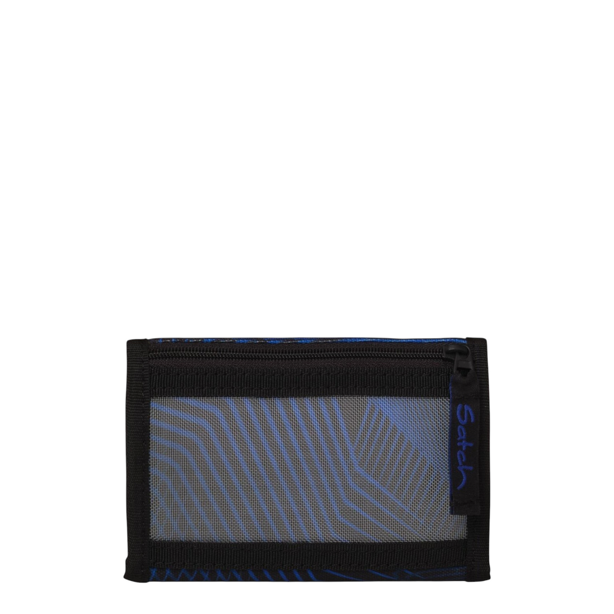 Lieblingstasche wallet in black and blue with a transparent mesh window and zippered coin compartment