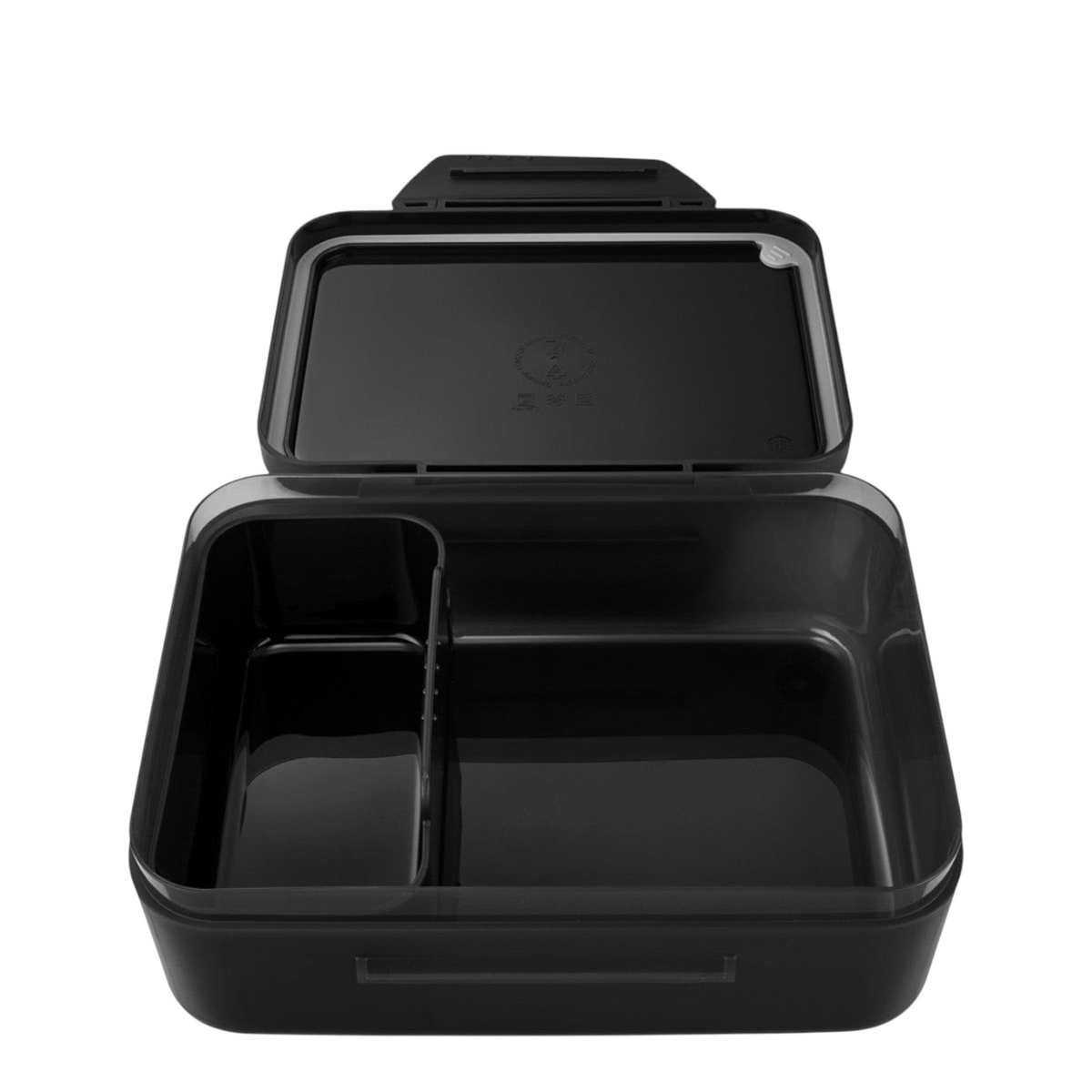 Lieblingstasche Satch black plastic lunch box with a removable divider for organized snack storage
