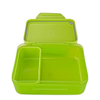 Lieblingstasche Satch plastic lunch box in bright green with a removable divider for organized snack storage.