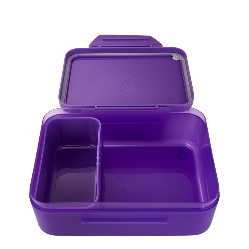 Lieblingstasche Satch purple plastic lunch box with a removable divider for organized snacks