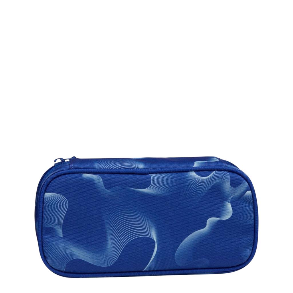 Lieblingstasche Satch pencil case in blue with a white abstract wave pattern made from recycled PET material.
