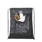 Lieblingstasche Satch drawstring sports bag in black with grey graffiti print, featuring a front zip pocket.