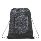 Lieblingstasche Satch drawstring sports bag in black with grey graffiti print and front zip pocket
