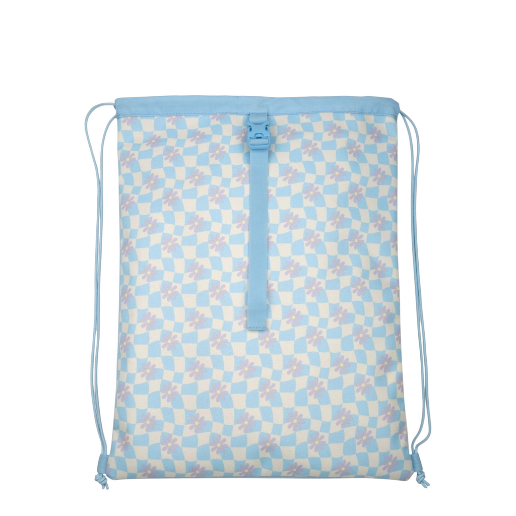 Lieblingstasche Satch drawstring sports bag in light blue and white checkered pattern with floral print