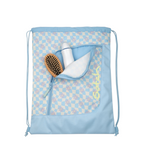 Lieblingstasche Satch drawstring sports bag in light blue with a checkered floral pattern and a front zipper pocket.
