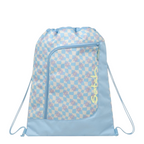Lieblingstasche Satch drawstring sports bag in light blue with a checkered floral pattern and front zip pocket.