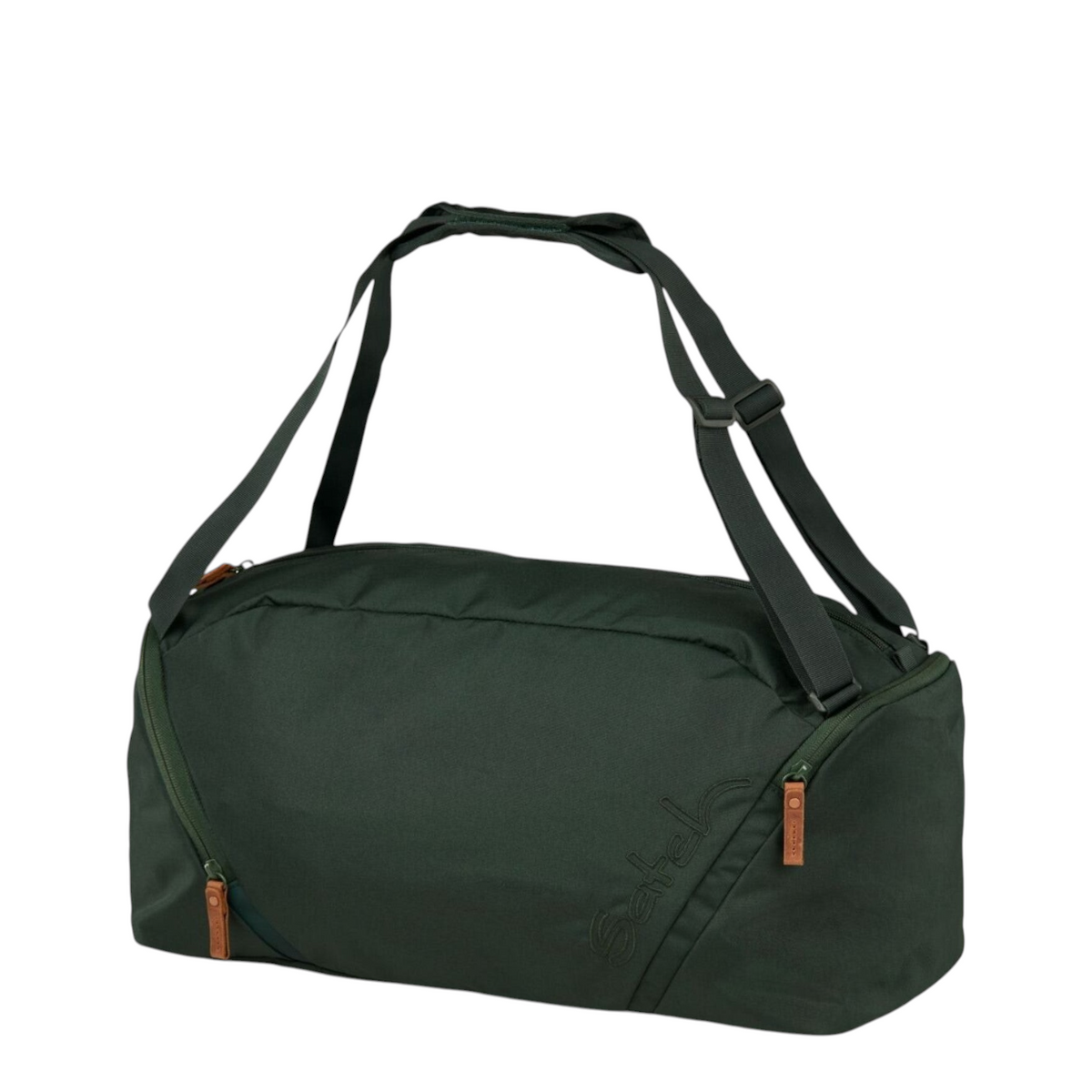 Lieblingstasche satch sports bag in dark green with adjustable straps, side shoe compartment, and leather accents.