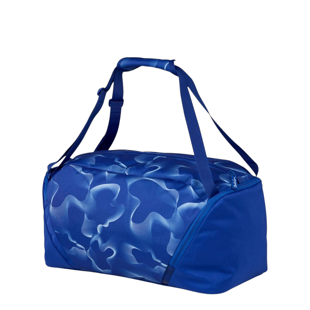 Lieblingstasche satch blue sports bag with abstract white wave pattern, featuring a separate shoe compartment.