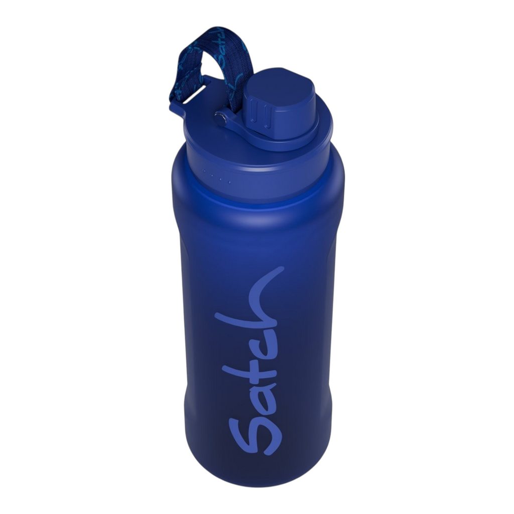 Lieblingstasche satch XL blue plastic water bottle with a secure lid and carrying strap for school and sports