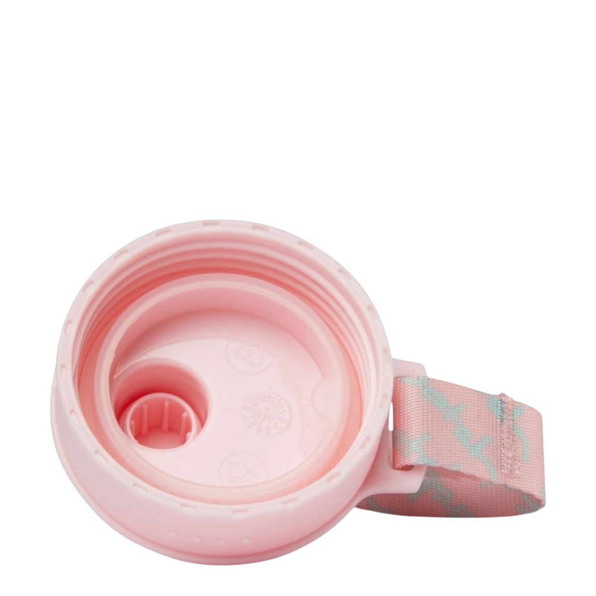 Lieblingstasche stainless steel water bottle lid in light pink with a patterned fabric carrying strap